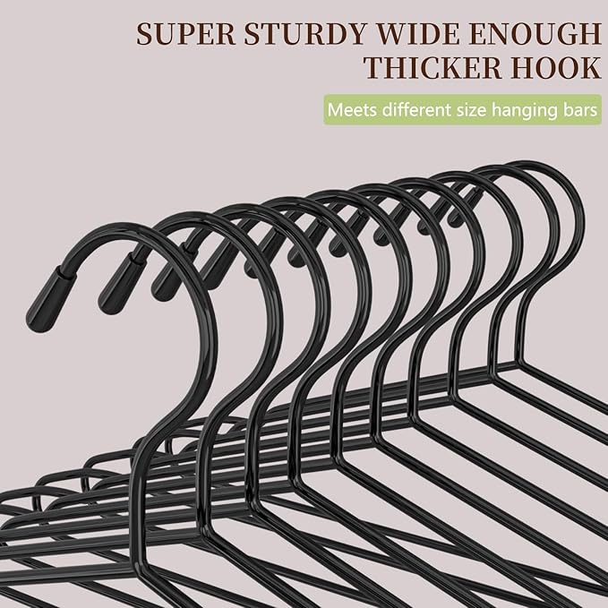 40Pack+5 Clips Luxurious Hanger Set ，16.69" Heavy Duty Matte Black Metal HangersWithstands 50lbs Weight Smooth Powder Coated Finish Compact Shirt Hangers