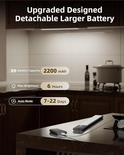 EZVALO Under Cabinet Lights with 3 Extra Batteries, 2200mAh Rechargeable Motion Sensor Light Indoor, 3 Color Temps, Dimmable Closet Lights for Pantry, Wardrobe