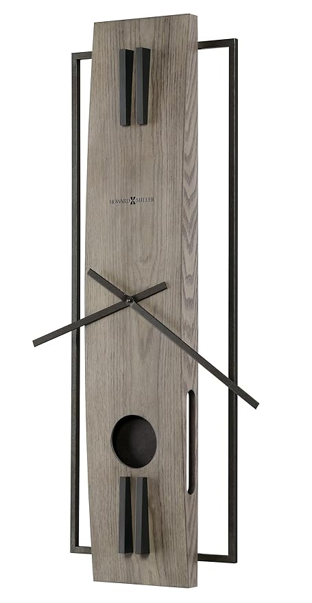 Howard Miller Harwood III Wall Clock, Gray Finish Analog Display Battery-Powered Quartz Movement, Black Pendulum Bob Battery Powered Wall Mount Best for Home Decor, Office & Dinning Room