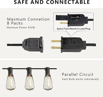 DAMAING Outdoor String Lights 200 FT Waterproof Patio Lights with 102 ST38 Shatterproof LED Bulbs, Dimmable Vintage Edison String Lights for Outside House Backyard Porch Gazebo Party,2-Pack x 100ft