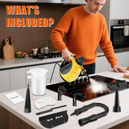 Handheld Steam Cleaner for Home - Pressurized Handheld Steamer for Cleaning with High Pressure, Chemical-Free Multi-Purpose Portable Deep Steam Cleaner for Cleaning Windows, Couch(Yellow)