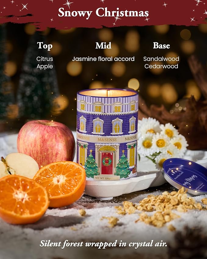 M&SENSE Snowy Christmas Candles, Winter Scented Holiday Soy Candles for Home, 11.3oz 70 Hour Non Toxic Christmas Decor, Cozy Aromatherapy Christmas Gifts for Women Men,Winter Candle Christmas