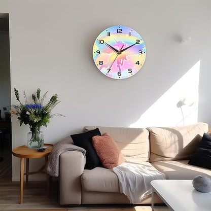 Wall Clock, 10 Inch Silent Non-Ticking Home Kitchen Decor, Battery Operated for Bathroom Bedroom Living Room Office(Rainbow Unicorn)