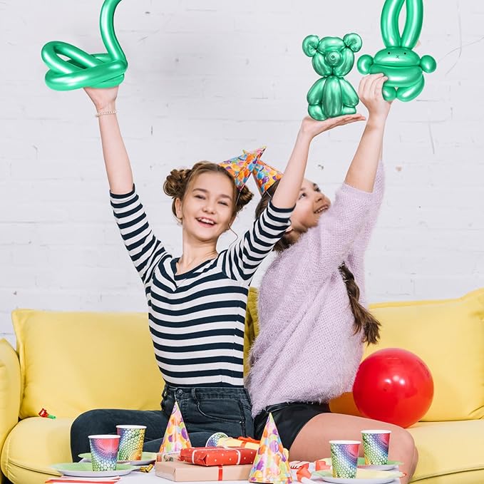 KAWKALSH 260 Metallic Green Long Balloons for Balloon Garland Thickening Skinny Latex Twisting Animals Modeling Christmas Birthday Wedding Party Festival Decorations 100pcs