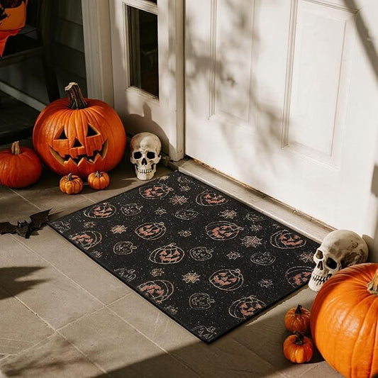Halloween Door Mat, Halloween Pumpkin Doormat Outdoor Front Door Entrance Absorbent Entry Mat with Non Slip Backing, 17''x30'', Pumpkins Black