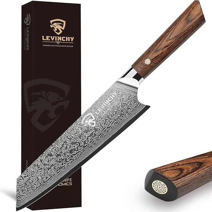 Damascus Chef Knife 8 inch with Ergonomic Pakka Wood Handle, Professional Japanese Damascus Steel Kitchen Knife