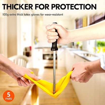 Vgo... 5-Pairs Reusable Household Gloves, Rubber Dishwashing gloves, Extra Thickness, Long Sleeves, Kitchen Cleaning, Working, Painting, Gardening, Pet Care (Size L, Yellow, HH4601)