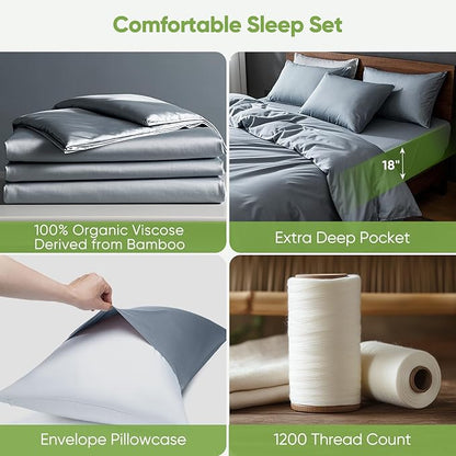 TWK Luxury Sheet Set, Genuine 100% Organic Viscose Derived from Bamboo, Cooling & Breathable, Silky Soft, Bedding Sheets & Pillowcases (Sterling Blue, Full)