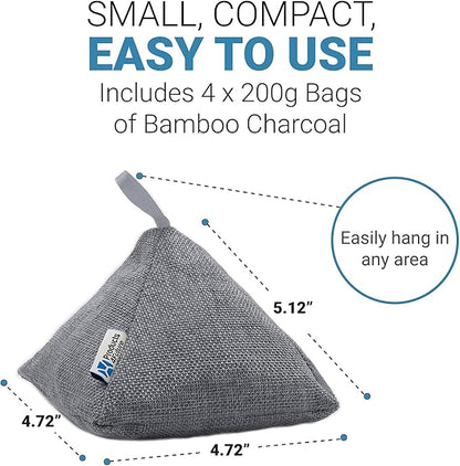 4 Pack of 200g Naturally Activated Bamboo Charcoal Air Purifying Bags | Natural Home Deodorizer Bags | Charcoal Bag Odor Absorber For Pets | Odor Eliminator & Moisture Absorber Air Freshener Bags