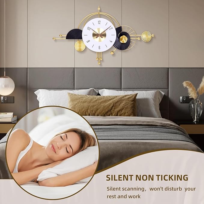 38x22 Inch Modern Metal Wall Clock Battery Operated, Contemporary Silent Non-Ticking Analog Clock for Home Decor, Living Room, Bedroom, Office, Kitchen, Entryway