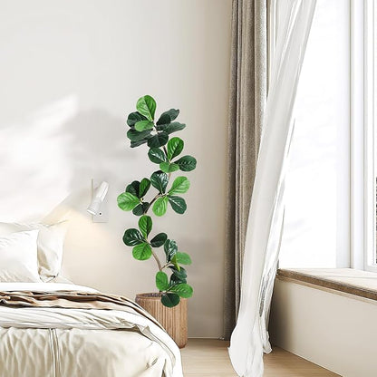 Garvee Fiddle Leaf Fig Tree 5ft Tall Artificial Tree with Grey Planter，Faux Floor Plant, Indoor Fake Plants for Home Office Decor