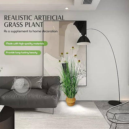 46-Inch Artificial Grass Plant with 9 Lifelike Echinacea Flower - Ideal for Indoor or Outdoor Decoration, Housewarming Gifts, and New Home Décor (1 Pack-Yellow)