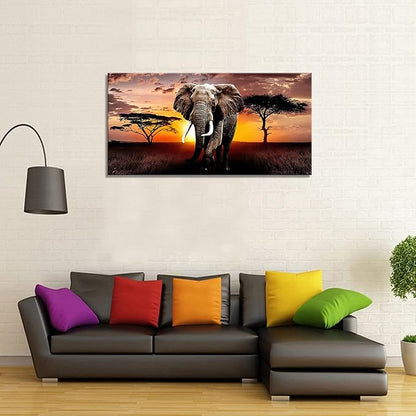 XXMWallArt FC3075 Canvas Wall Art Elephant Picture African Wild Animals Artwork Painting Print for Living Room Bedroom Kitchen Home and Office Wall Decor