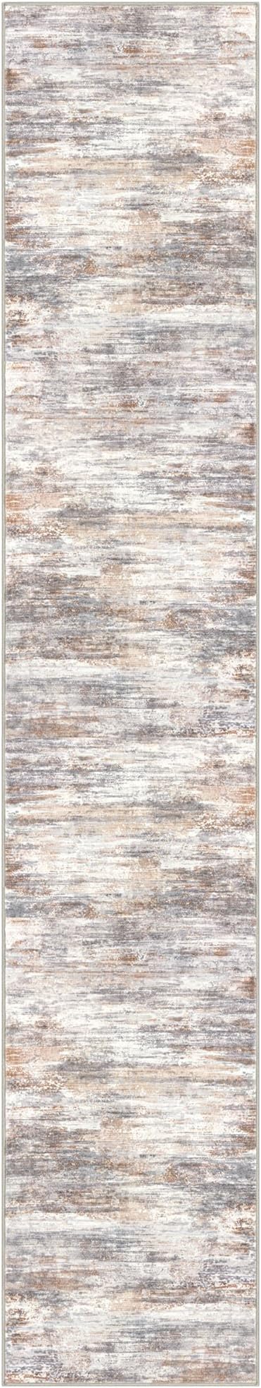 KOZYFLY Modern Abstract Washable Rug Runner 2.6x14 Hallway Rug Runner Non-Slip Soft Kitchen Runner Rugs, Multi Grey Striped Carpet for Entryway Bathroom Laundry Room Foyer