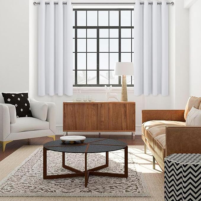 DWCN Greyish White Curtains W38xL84 Inches, Room Darkening Window Drapes for Living Room & Bedroom, Thermal Insulated Grommet Curtains, 2 Panels Set