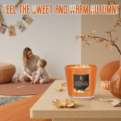 Large Candle Vanilla Pumpkin Scented, 4 Wick Natural Soy Candles for Home Scented, 30oz Big Candle Long Lasting, Home Aromatherapy Candles Housewarming Valentine's Day Gift for Women Men