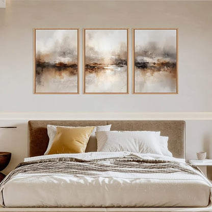 Large Abstract Brown Beige Framed Canvas Wall Art,Modern Brush Stroke Wall Decor,Neutral Pastel Wall Painting,Minimalist Textured Artwork for Living Room,Bedroom,Dining Room,Office -16"x24"x3