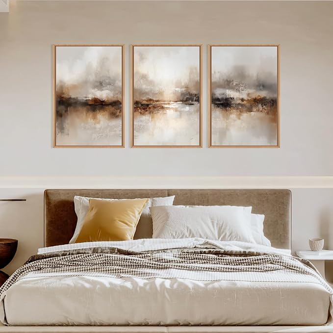 Large Abstract Brown Beige Framed Canvas Wall Art,Modern Brush Stroke Wall Decor,Neutral Pastel Painting,Minimalist Textured Artwork for Living Room,Bedroom,Dining Room,Office -24"x36"x3