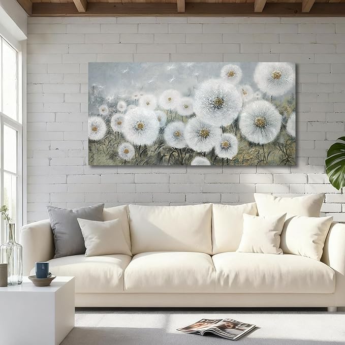 Ardemy Dandelion Wall Art Extra Large Floral Pictures Wall Decor Living Room Flowers Paintings Textured Artwork for Walls Bedroom Kitchen Dining Room Home Office, 58"x29"