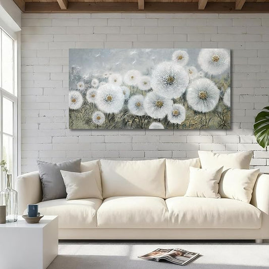 Ardemy Dandelion Wall Art Extra Large Floral Pictures Wall Decor Living Room Flowers Paintings Textured Artwork for Walls Bedroom Kitchen Dining Room Home Office, 58"x29"
