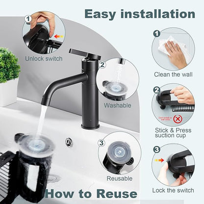 JOTPE Shower Caddy Suction Cup, Expandable Suction Shower Shelf with Large Capacity, Heavy Duty Shower Organizer Powerful Max Hold 22lbs, Removable Waterproof Metal Basket for Bathroom Kitchen Storage