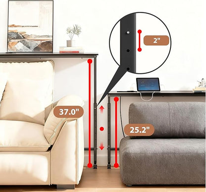 90 inch Narrow Console Table with Outlet,Adjustable Height(25"-37") Behind Sofa Table,Couch Behind Table Skinny,Couch Shelf with Charging Station,Long Entryway Tables for Living Room,Black