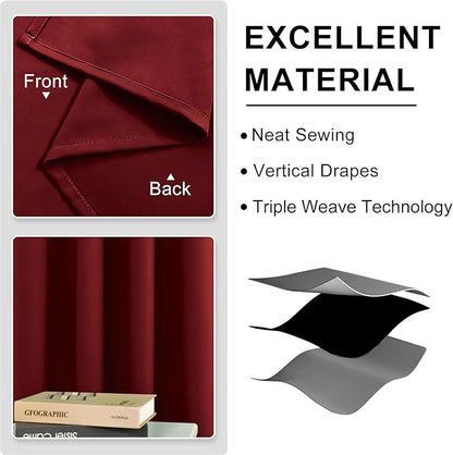 DWCN Burgundy Curtains for Living Room, Short Blackout Curtain for Small Window, Thermal Room Darkening Drapes for Bedroom - W52 x L54 Inch, Set of 2