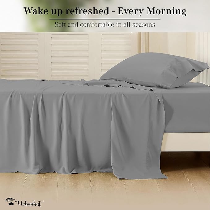 URBANHUT 800 Thread Count Egyptian Cotton Sheets Twin Size, Long Staple Sheets Set for Twin Size Bedding, 3 Pc Bed Sheet Sets, Luxury Hotel Sateen Sheets Fits 16" Deep Pocket - Dark Grey