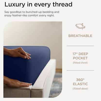 Threadmill American Supima King Size Sheets Set | 656 Thread Count 4 Piece Luxury Bed Sheets for King Size Mattress | 5 Star Hotel Quality Sheets with Elasticized Extra Deep Pocket | Folkstone Blue