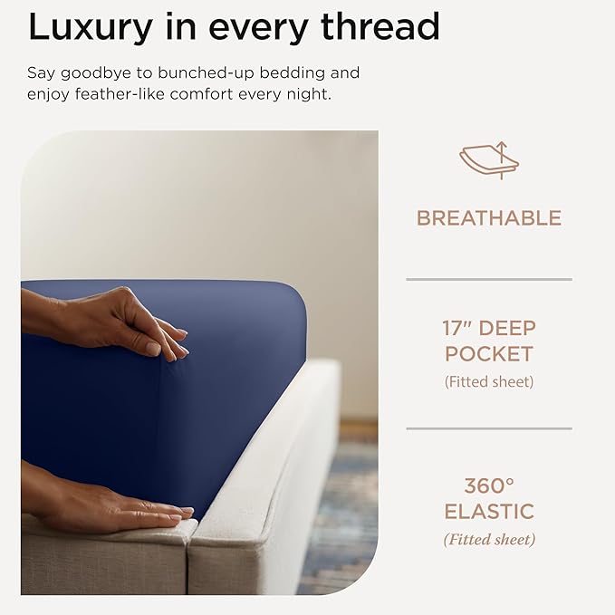 Threadmill California King Sheet Sets |Certified American Supima Cotton Sheets | 656 Thread Count 4 Piece Hotel Quality Luxury Bed Sheets Set with Elasticized Extra Deep Pocket | Folkstone Blue Sheets