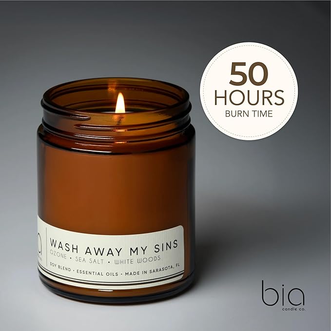 Bia Candle Co Soy Blend Candle, Himalayan Sea Salt, Ozone & Lily of The Valley – Clean Long Burn, Lead-Free Wick, Fresh Linen Aroma, Handmade in USA – Wash Away My Sins Scent, 7 oz