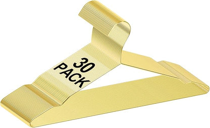 Gold Metal Hangers, 30 Pack Wire Clothes Hangers Bulk with Non-Slip Notches, Heavy Duty, Ultra Thin Space Saving, Standard Size for Coat, Suit, Dress, Shirt, Pants