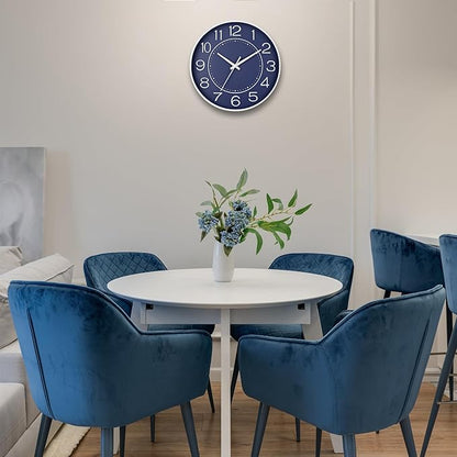 HZDHCLH Modern Wall Clocks Battery Operated,10 inch Navy Blue Clock for Wall,Silent Small Wall Clock for Living Room Bedroom Kitchen Office Nursery Decor