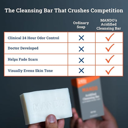 Mando 4-in-1 Acidified Cleansing Bar - 24-Hour Odor Control - Moisturizing Formula - Formulated without SLS and Parabens - Safe For Sensitive Skin - 5 ounces (Pack of 2) - Bourbon Leather & Mt Fuji