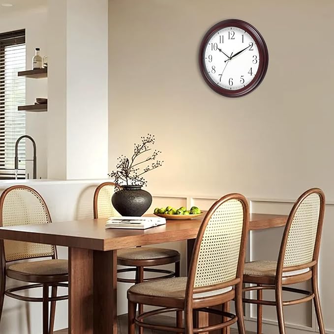 Wall Clock Wood 14 Inch Round Wooden Wall Clocks Battery Operated Non Ticking Analog Rustic Farmhouse Clock for Christmas Kitchen Living Room Bedroom