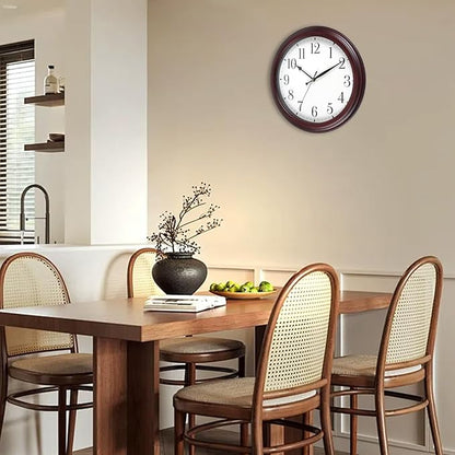 Wall Clock Wood 14 Inch Round Wooden Wall Clocks Battery Operated Non Ticking Analog Rustic Farmhouse Clock for Christmas Kitchen Living Room Bedroom