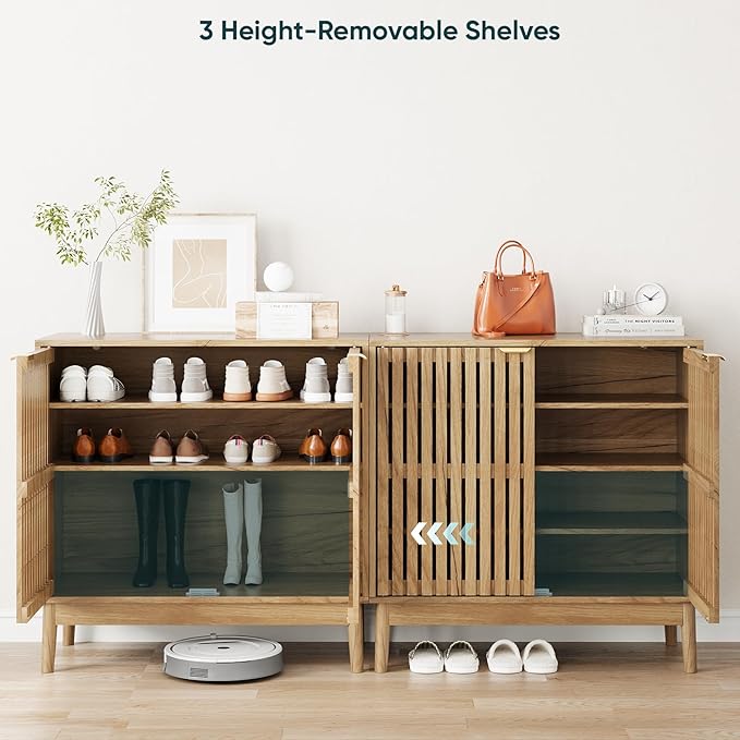 Shoe Storage Cabinet with Ventilated Slatted Doors, Wooden Shoe Organizer, Shoes Rack for Entryway, Hallway, Living Room