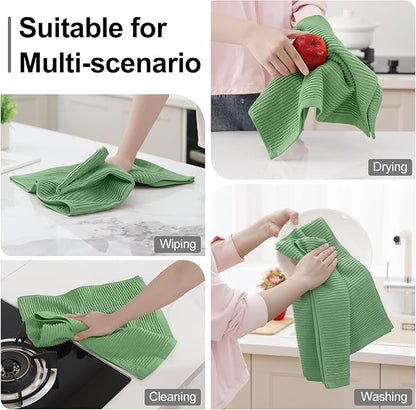 Homaxy Premium Kitchen Towels (18"x 28", 6 Pack), Large 100% Cotton Kitchen Hand Towels, Ultra Absorbent Ribbed Terry Tea Towels Set with Hanging Loop, Grass Green