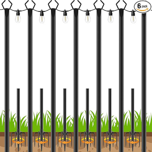 7 Pack String Light Poles, Outdoor String Light Pole 10ft Forked Metal Light Pole with Adjustable Outdoor Light Stand, Deck, Backyard, Garden, Wedding, Rustproof and Sturdy with Hooks