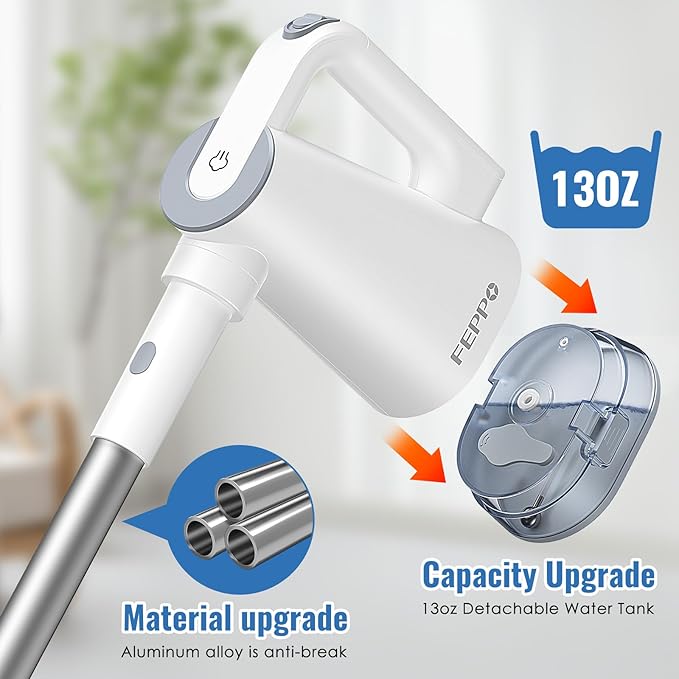 FEPPO Steam Mop with Detachable Handheld Steam Cleaner for Home and Floor Cleaning, 10-in-1 Multi-purpose Attachments & 2 Pads, Powerful Steamer for Floors, Hardwood, Tiles,Grout,Windows,Kitchen,Bath
