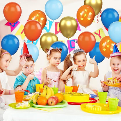 Blue and Orange Balloons, 12 Inches 50 Pcs Blue Metallic Gold Orange Latex Balloon, Cartoon Party Balloon for Kids Video Game Birthday Baby Shower Party Decor