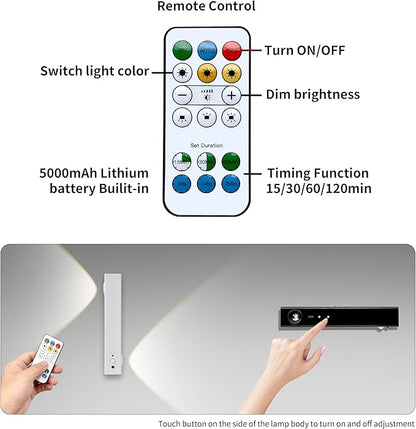 Motion Sensor LED Night Lights, 2500 mAh Rechargeable Battery Operated Indoor Wall Light Without Power Connection with Switch, Wireless Wall Lighting Battery for Cabinet Bedroom Stairs(Black)