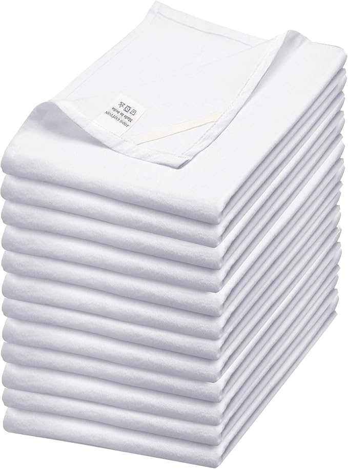 WHITEWRAP Flour Sack Towels| Tea Towel for Crafts| Kitchen Dish Cotton Blank Towel for Embroidery|Baking Bread Proofing Linen Cover| Thick Absorbent Quick Dry| 12 Pack 15"x25" White