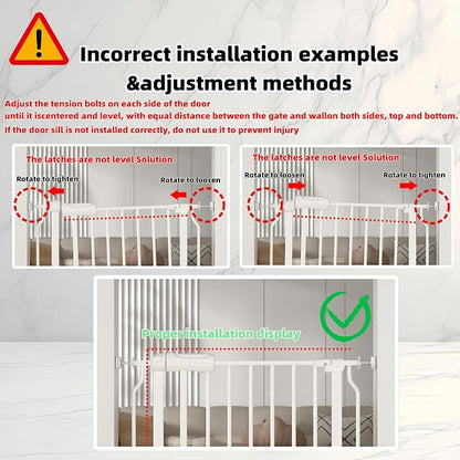 TSAYAWA Walk Through Baby Gate with Door, 48.1-52.7 Inch Wide Presure Mounted No Drill Metal Auto Close Child Gate for Stair Doorway - Indoor Outdoor Safty Gate for Toddler Dog Doggie, White