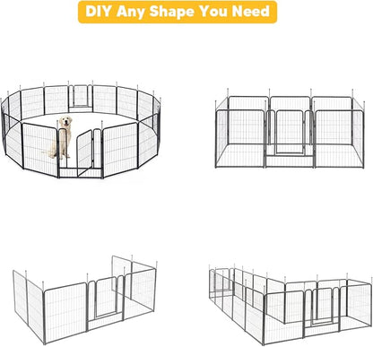 TMEE Dog Playpens 8/16 Panels Dog Pen Outdoor Dog Fence Exercise Pen 32 inch Height Pet Play Yard Gate with Doors for Large/Medium/Small Dogs, Pet Playpen for RV, Camping, Yard, 16 Pcs