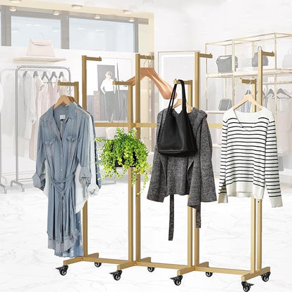Metal Clothing Rack, 6 Arms Clothes Display Racks with Wheels, Adjustable Floor Standing Garment Rack From 46.85" to 64", Portable Retail Display Stand for Boutique Stores (Gold, 6 Arm/45.66in)