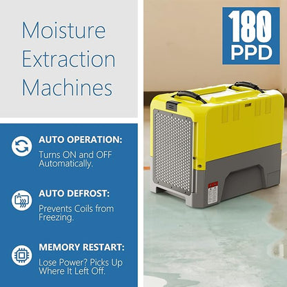 ALORAIR 180PPD Commercial Dehumidifier for Crawl Space & Basement, Wi-Fi APP Controls with Pump, Capacity up to 85 PPD at AHAM Condition, for Large Space, Job Sites, Yellow