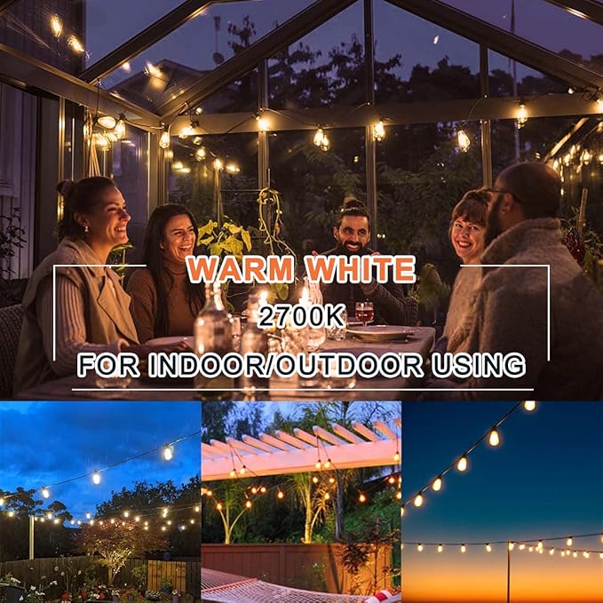 Kawaya 240FT String Lights for Outdoor Patio Waterproof LED Outside Lighting Commercial Grade 120+4 Bulbs Shatterproof Vintage String Lights for Outside Yard Balcony Bistro Porch Gazebo (120FTx2)