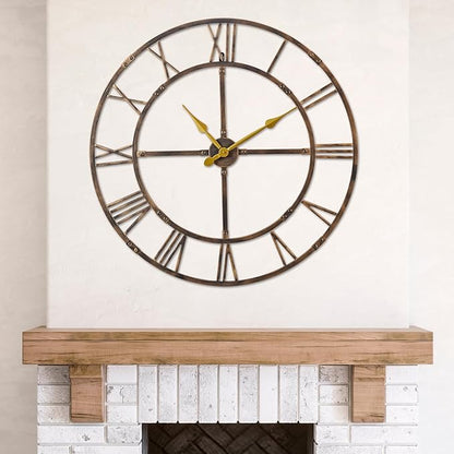 Large Wall Clock for Living Room Decor – 32 Inch Silent Non-Ticking Modern Farmhouse Wall Clock, Oversized Decorative Metal Roman Numeral Clock, Bronze