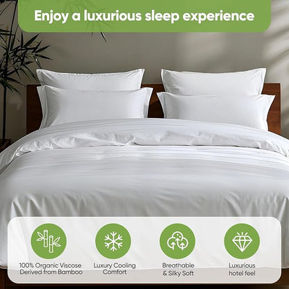 TWK Luxury Sheet Set, Genuine 100% Organic Viscose Derived from Bamboo, Cooling & Breathable, Silky Soft, Bedding Sheets & Pillowcases (White, Full)